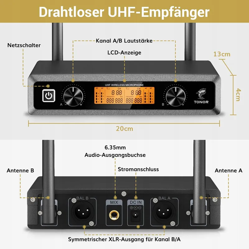 TONOR Draadloos UHF Microfoonsysteem Handheld Headset — foto 4