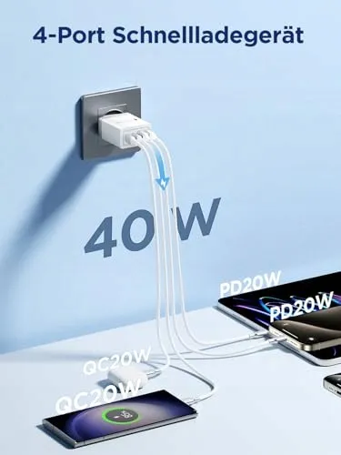AIONEUS USB C Oplader 4 Poorten Snelladen 40W iPhone Android — foto 2