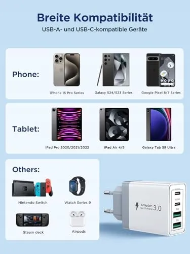 AIONEUS USB C Oplader 4 Poorten Snelladen 40W iPhone Android — foto 6