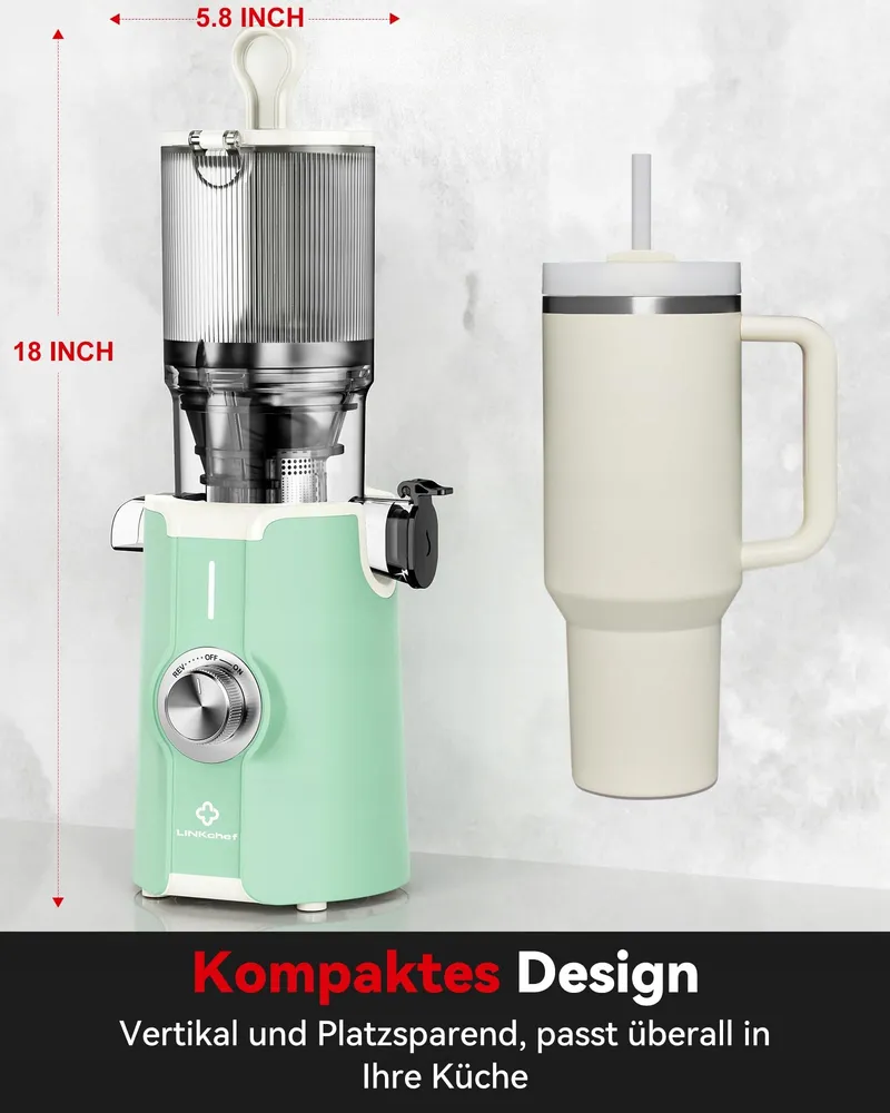 LINKCHEF Slowjuicer Voor Groente En Fruit BPA-vrij 200W Lichtgroen — foto 7