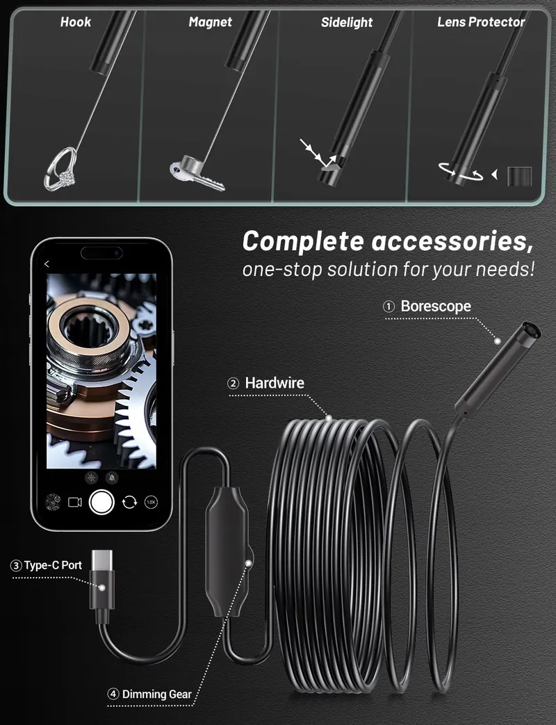 Endoscoopcamera HD 1920P 5m 8 LED IP67 Type C Android iOS — foto 4
