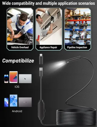 Endoscoopcamera HD 1920P 5m 8 LED IP67 Type C Android iOS — miniatuur 5