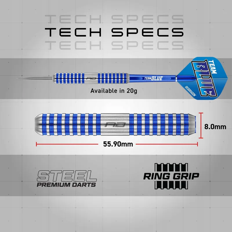 RED DRAGON Team Red vs Blue 20g Stalen Darts met Flights — foto 5