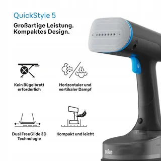 BRAUN QuickStyle 5 GS5031BL Steamer 1200W 25g/min 150ml Zwart Blauw — miniatuur 3