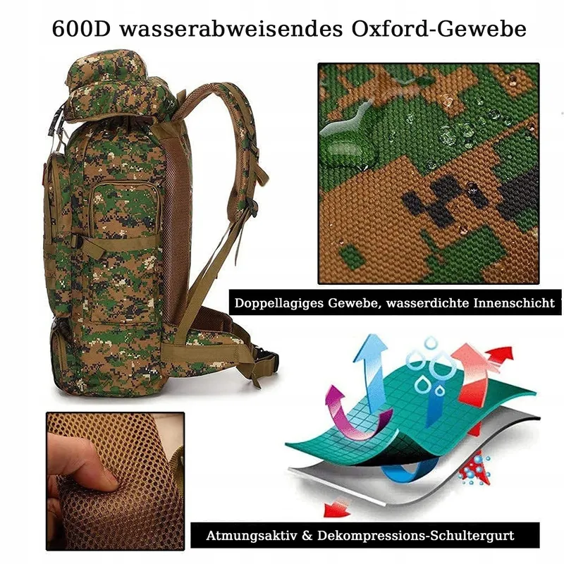 KABXHUEO Wandelrugzak 80L Waterdicht Survival Molle Outdoor — foto 3