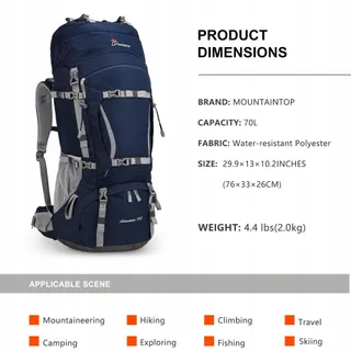 MOUNTAINTOP Trekkingrugzak 70L Regenhoes Blauw — miniatuur 2