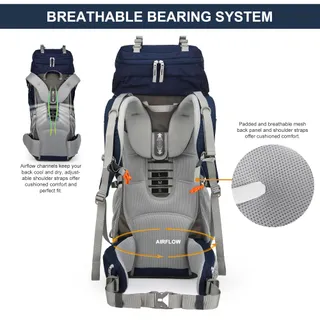 MOUNTAINTOP Trekkingrugzak 70L Regenhoes Blauw — miniatuur 4
