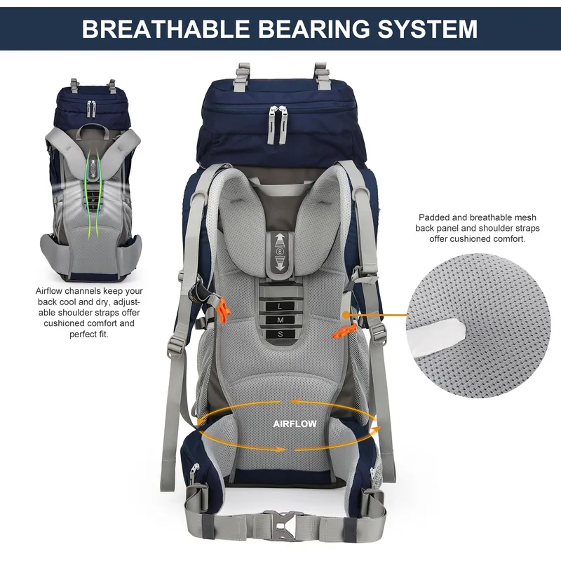 MOUNTAINTOP Trekkingrugzak 70L Regenhoes Blauw — foto 4