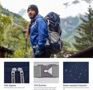 MOUNTAINTOP Trekkingrugzak 70L Regenhoes Blauw — miniatuur 7