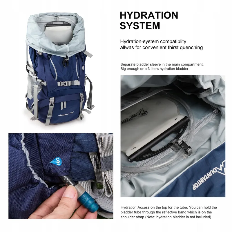MOUNTAINTOP Trekkingrugzak 70L Regenhoes Blauw — foto 5