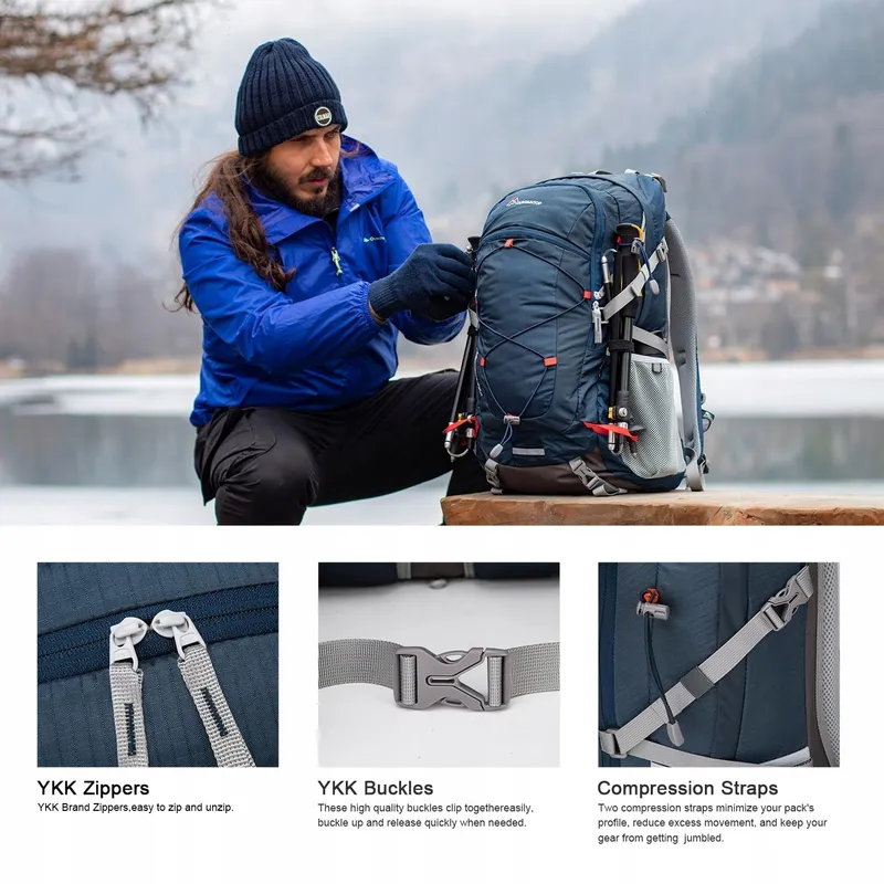 MOUNTAINTOP Trekkingrugzak 40L Unisex Regenhoes Blauw Oranje — foto 6