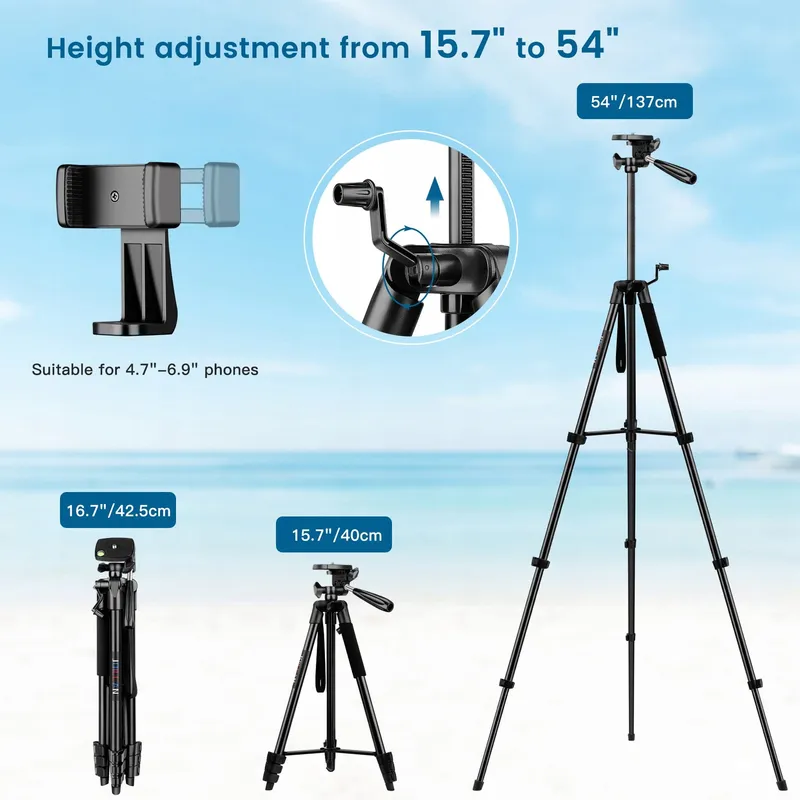 JOILCAN Selfiestatief 137cm Aluminium Afstandsbediening iOS Android — foto 2