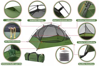 CLOSTNATURE Lichte Waterdichte 1-Persoonstent voor Trekking Bikepacking — miniatuur 7