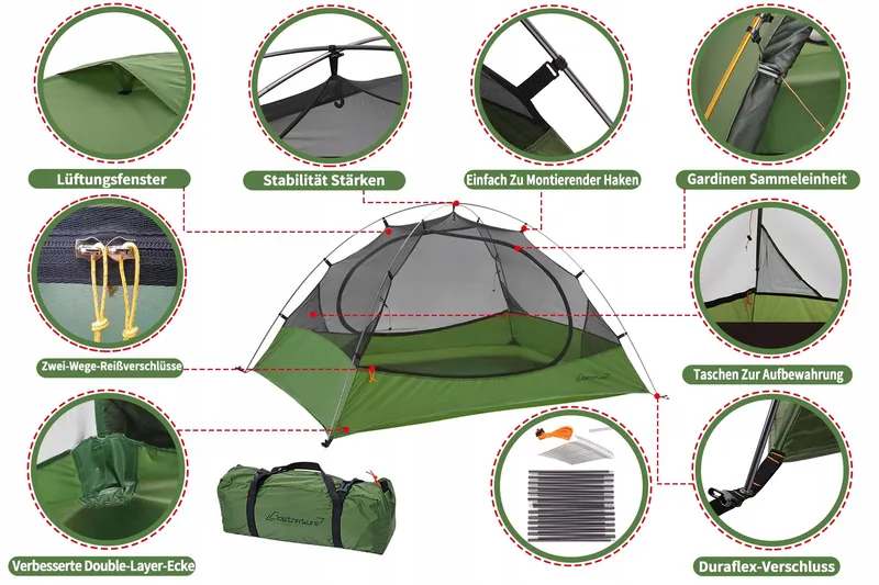 CLOSTNATURE Lichte Waterdichte 1-Persoonstent voor Trekking Bikepacking — foto 7