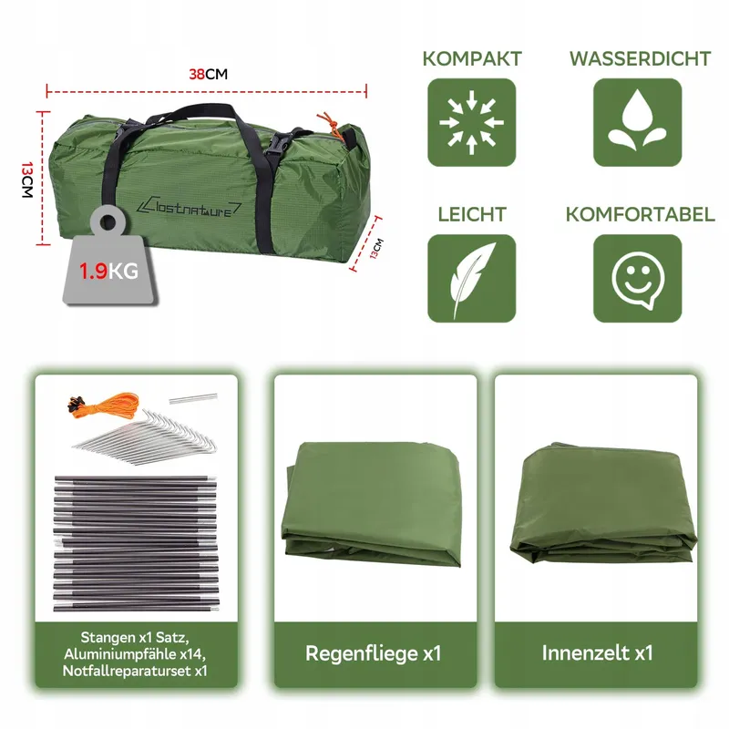 CLOSTNATURE Lichte Waterdichte 1-Persoonstent voor Trekking Bikepacking — foto 8
