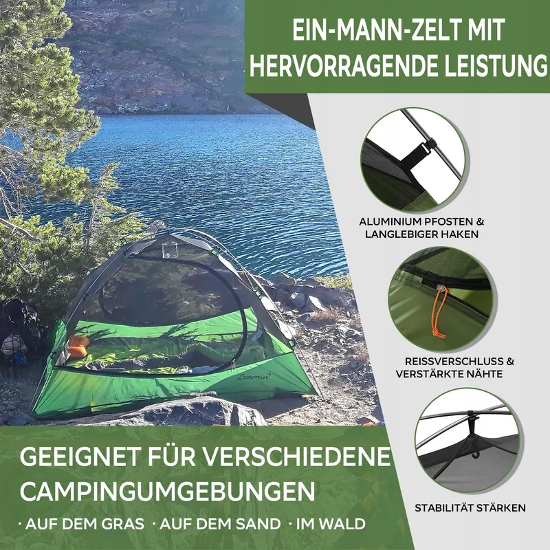 CLOSTNATURE Lichte Waterdichte 1-Persoonstent voor Trekking Bikepacking — foto 3