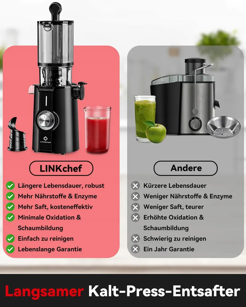 LINKCHEF Slowjuicer Voor Groente En Fruit BPA-vrij 200W Zwart — foto 2