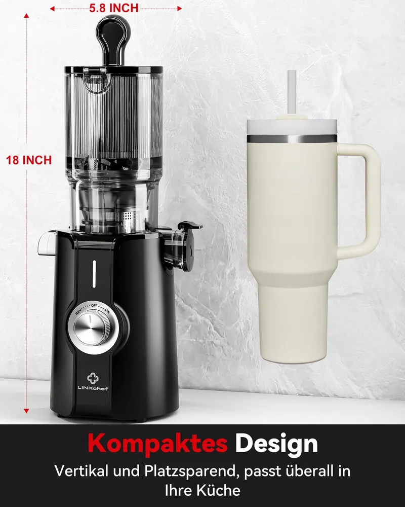 LINKCHEF Slowjuicer Voor Groente En Fruit BPA-vrij 200W Zwart — foto 7