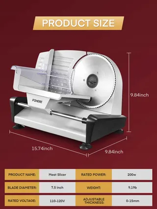 FOHERE Elektrische Snijmachine 200W Brood Vlees RVS Messen — miniatuur 7