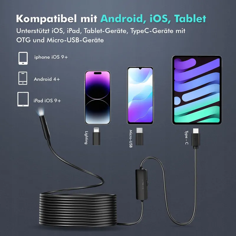 LOVCOYO Endoscoopcamera Type-C 8 LED Android iOS 5m — foto 4