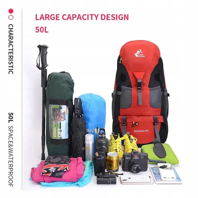BSEASH 50L Lichte Waterdichte Wandelrugzak Outdoor Rood — foto 9