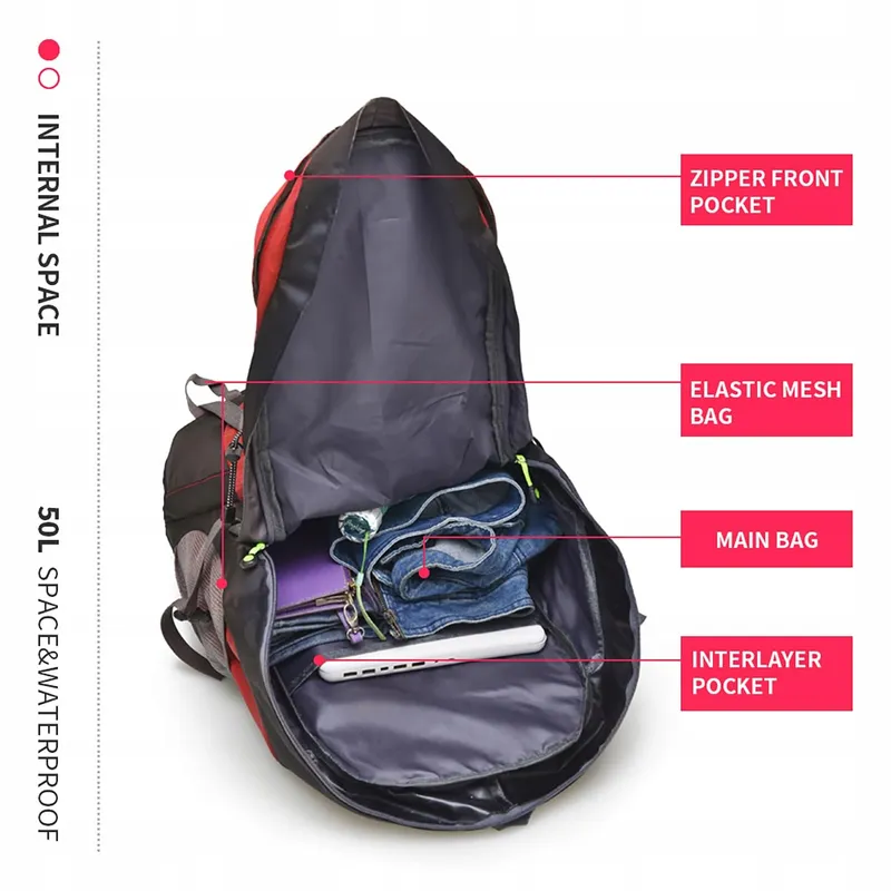 BSEASH 50L Lichte Waterdichte Wandelrugzak Outdoor Rood — foto 3
