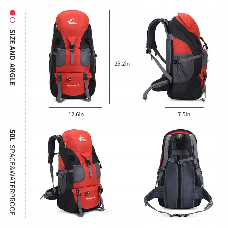 BSEASH 50L Lichte Waterdichte Wandelrugzak Outdoor Rood — foto 2