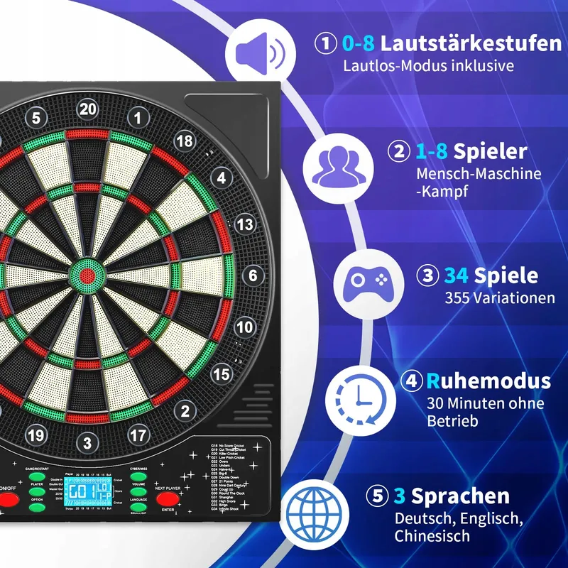 COANHCTM Elektronisch Dartbord Duitse Stem 12 Pijlen LCD 34 Spellen — foto 2