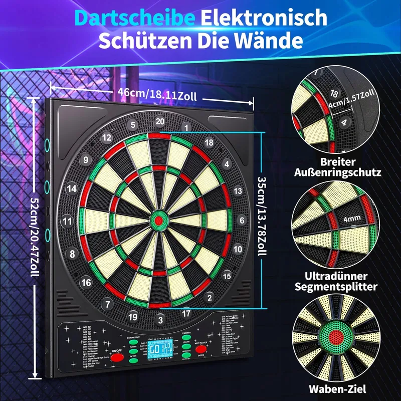 COANHCTM Elektronisch Dartbord Duitse Stem 12 Pijlen LCD 34 Spellen — foto 6