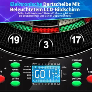 COANHCTM Elektronisch Dartbord Duitse Stem 12 Pijlen LCD 34 Spellen — miniatuur 3