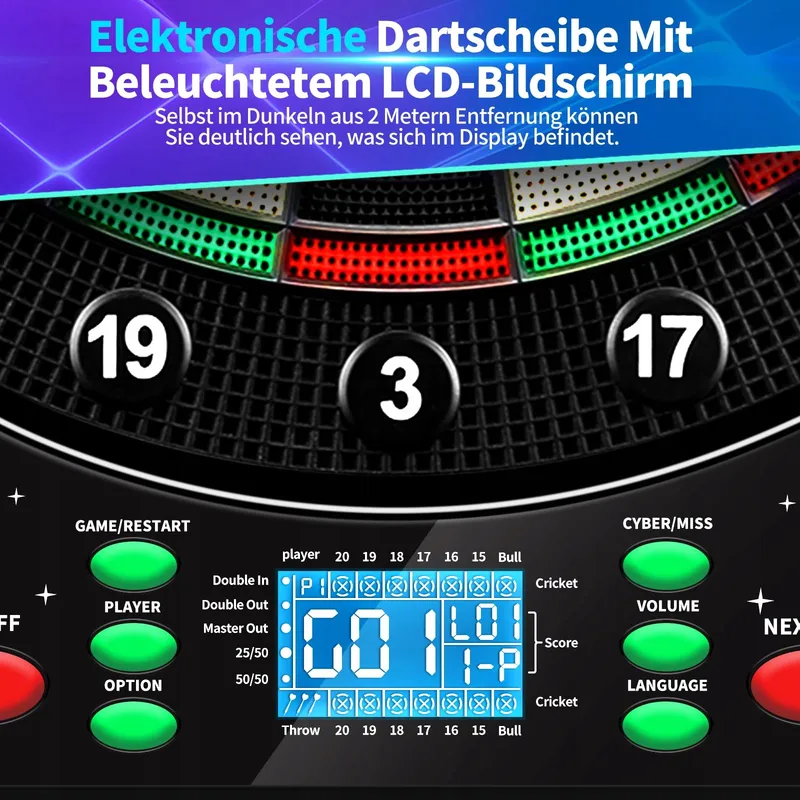 COANHCTM Elektronisch Dartbord Duitse Stem 12 Pijlen LCD 34 Spellen — foto 3