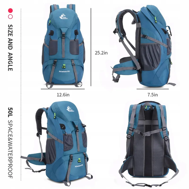 BSEASH Wandelrugzak 50L Waterdicht Licht Wandelen Camping Reizen — foto 2