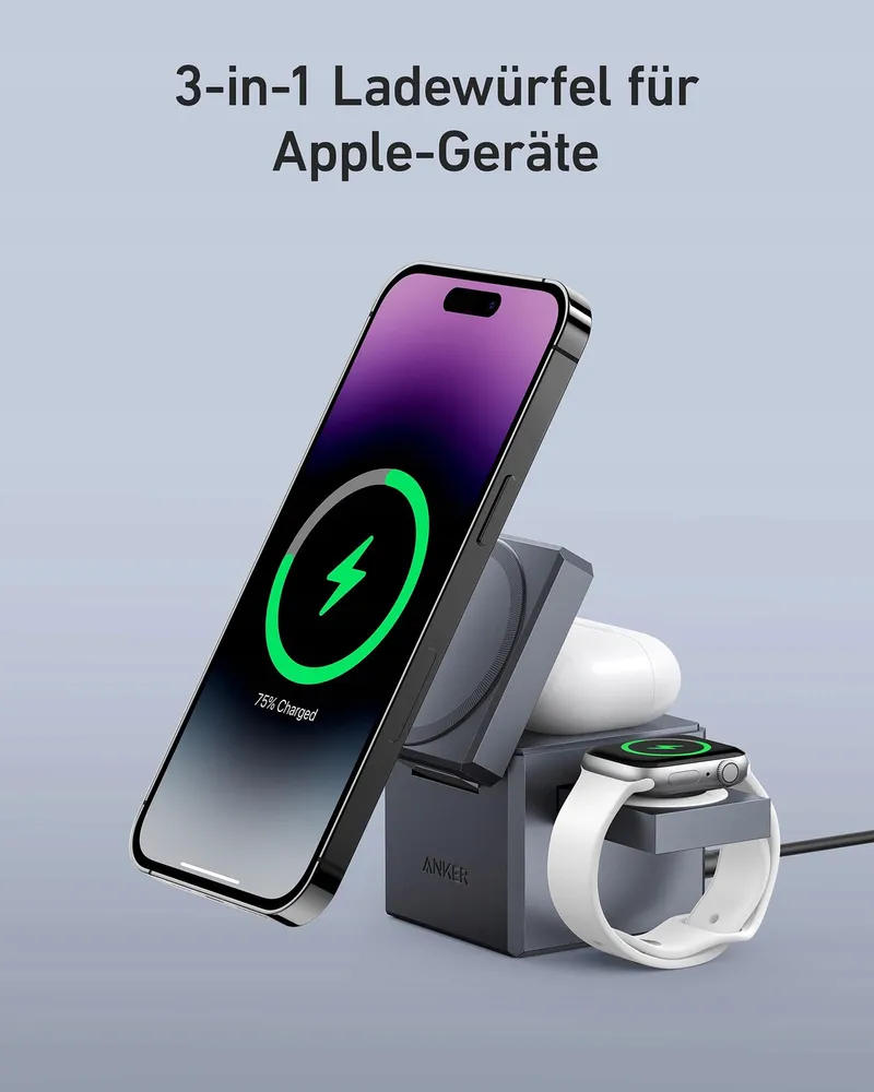 ANKER 3-in-1 Oplaadstation MagSafe iPhone Apple Watch AirPods 15W — foto 3