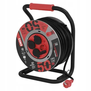 EMOS Kabelhaspel 50m Staal 4 Stopcontacten Waterdicht IP44 — miniatuur 1