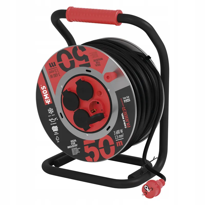 EMOS Kabelhaspel 50m Staal 4 Stopcontacten Waterdicht IP44 — foto 1
