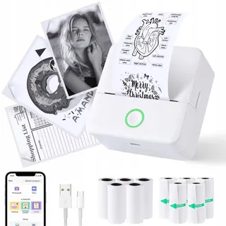 PRAOAHEI Mini Thermische Printer Bluetooth Foto's Notities Wit — miniatuur 1