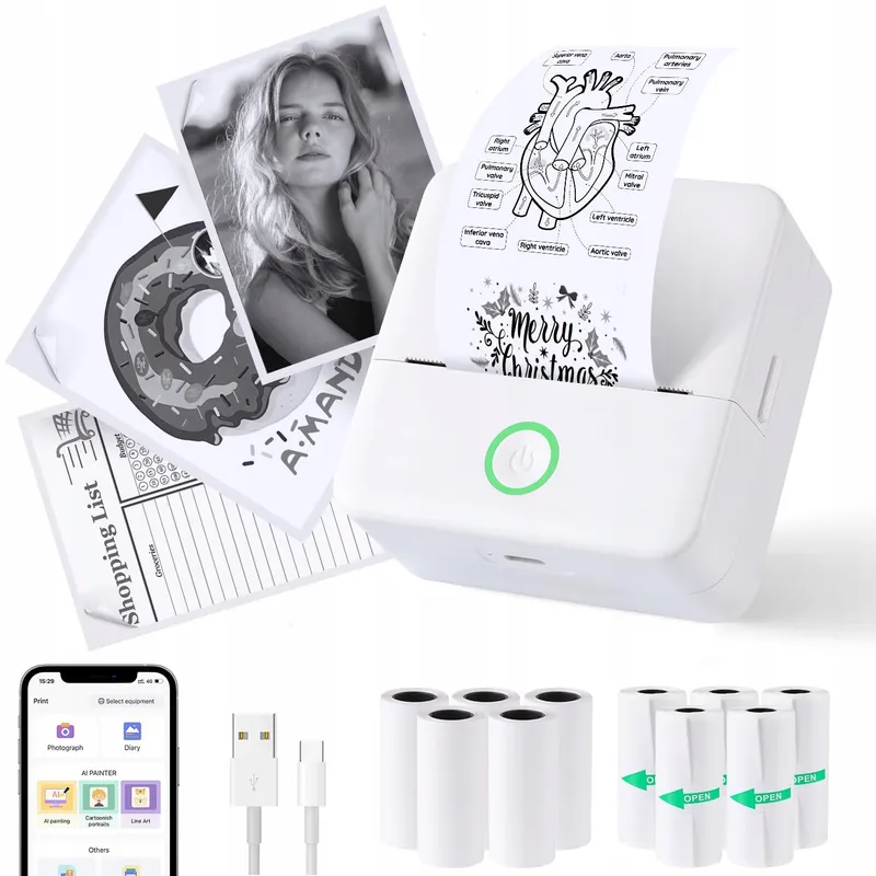 PRAOAHEI Mini Thermische Printer Bluetooth Foto's Notities Wit — foto 1
