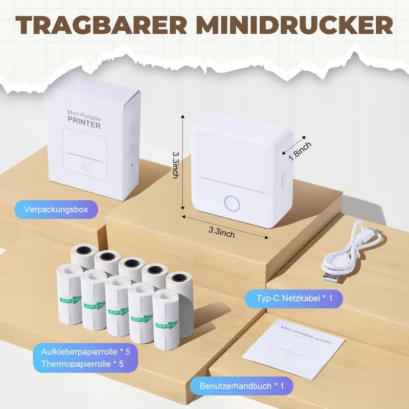 PRAOAHEI Mini Thermische Printer Bluetooth Foto's Notities Wit — foto 6