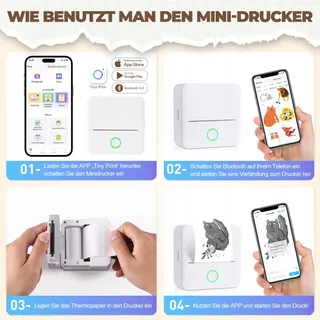 PRAOAHEI Mini Thermische Printer Bluetooth Foto's Notities Wit — miniatuur 4