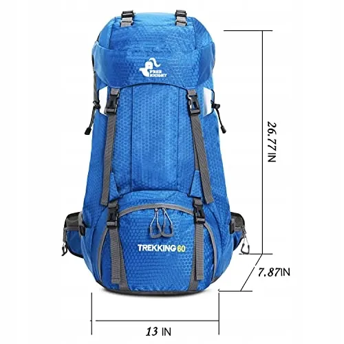 BSEASH Wandelrugzak 60L Waterdicht Licht Regenhoes Blauw — foto 2