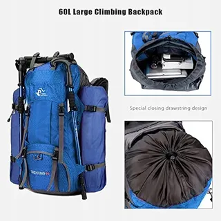 BSEASH Wandelrugzak 60L Waterdicht Licht Regenhoes Blauw — miniatuur 5