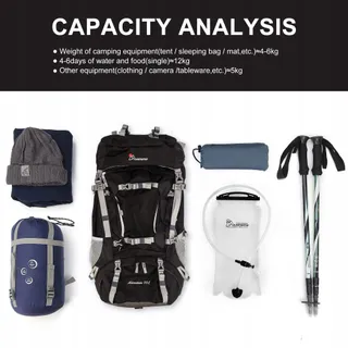 MOUNTAINTOP Trekkingrugzak 70L Waterdicht Heren Dames Camping — miniatuur 9