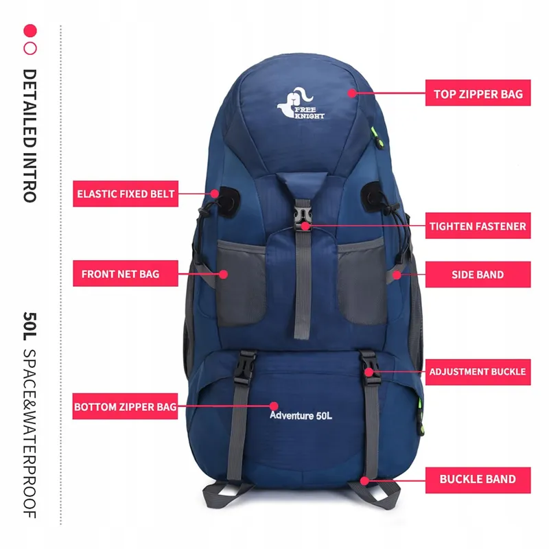 BSEASH 50L Lichte Waterdichte Wandelrugzak Blauw — foto 8