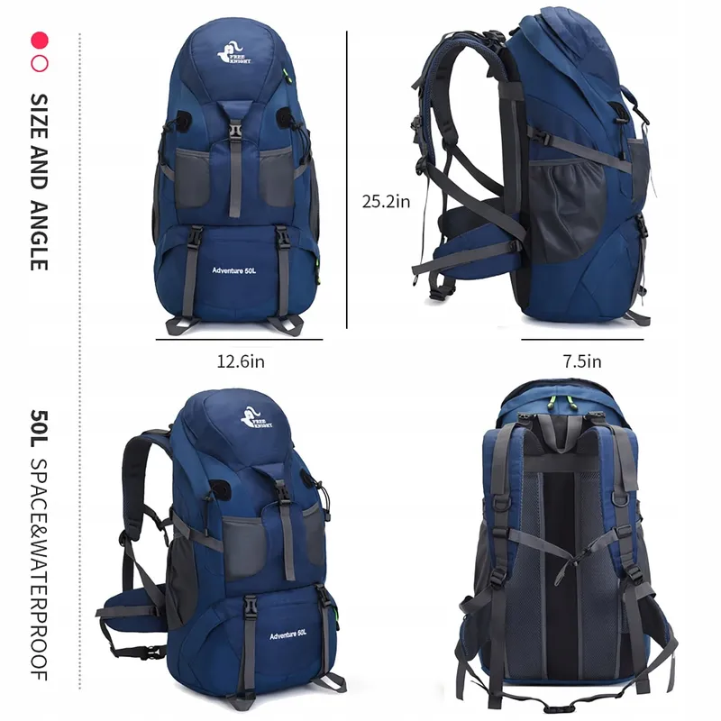 BSEASH 50L Lichte Waterdichte Wandelrugzak Blauw — foto 2