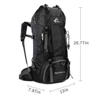 BSEASH Wandelrugzak 60L Waterdicht Licht Camping Reizen Zwart — miniatuur 7
