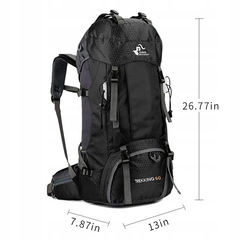 BSEASH Wandelrugzak 60L Waterdicht Licht Camping Reizen Zwart — foto 7