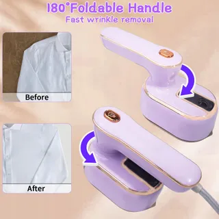 HIRSRIAN Mini Stoomstrijkijzer 1000W Opvouwbaar Reizen Paars — miniatuur 4