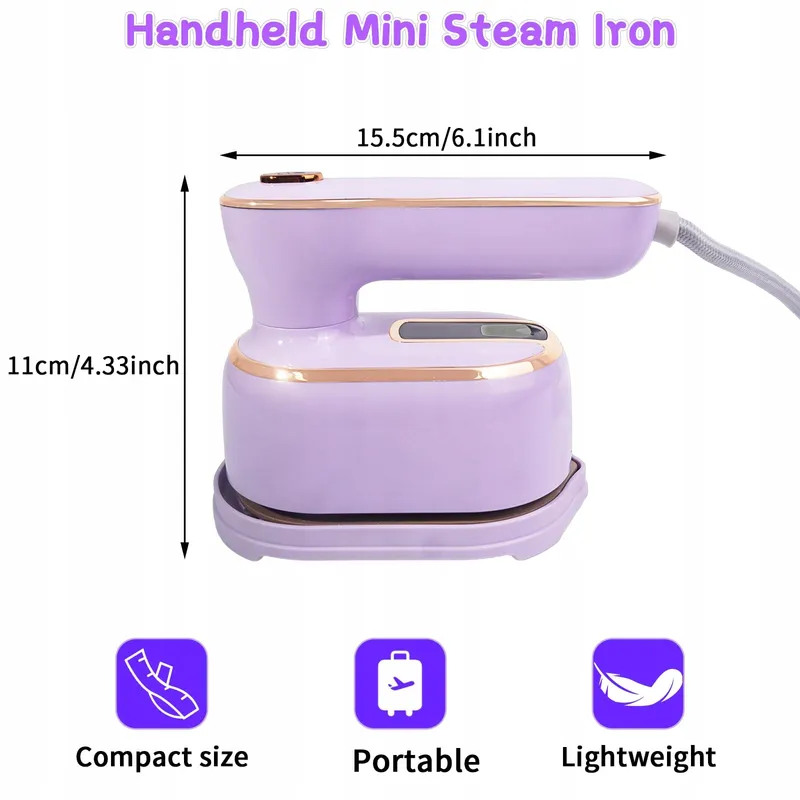 HIRSRIAN Mini Stoomstrijkijzer 1000W Opvouwbaar Reizen Paars — foto 5