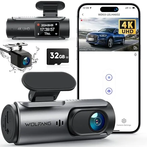 WOLFANG Dashcam 4K WiFi 32GB Ultra Nachtzicht 170° WDR G-Sensor — foto 1