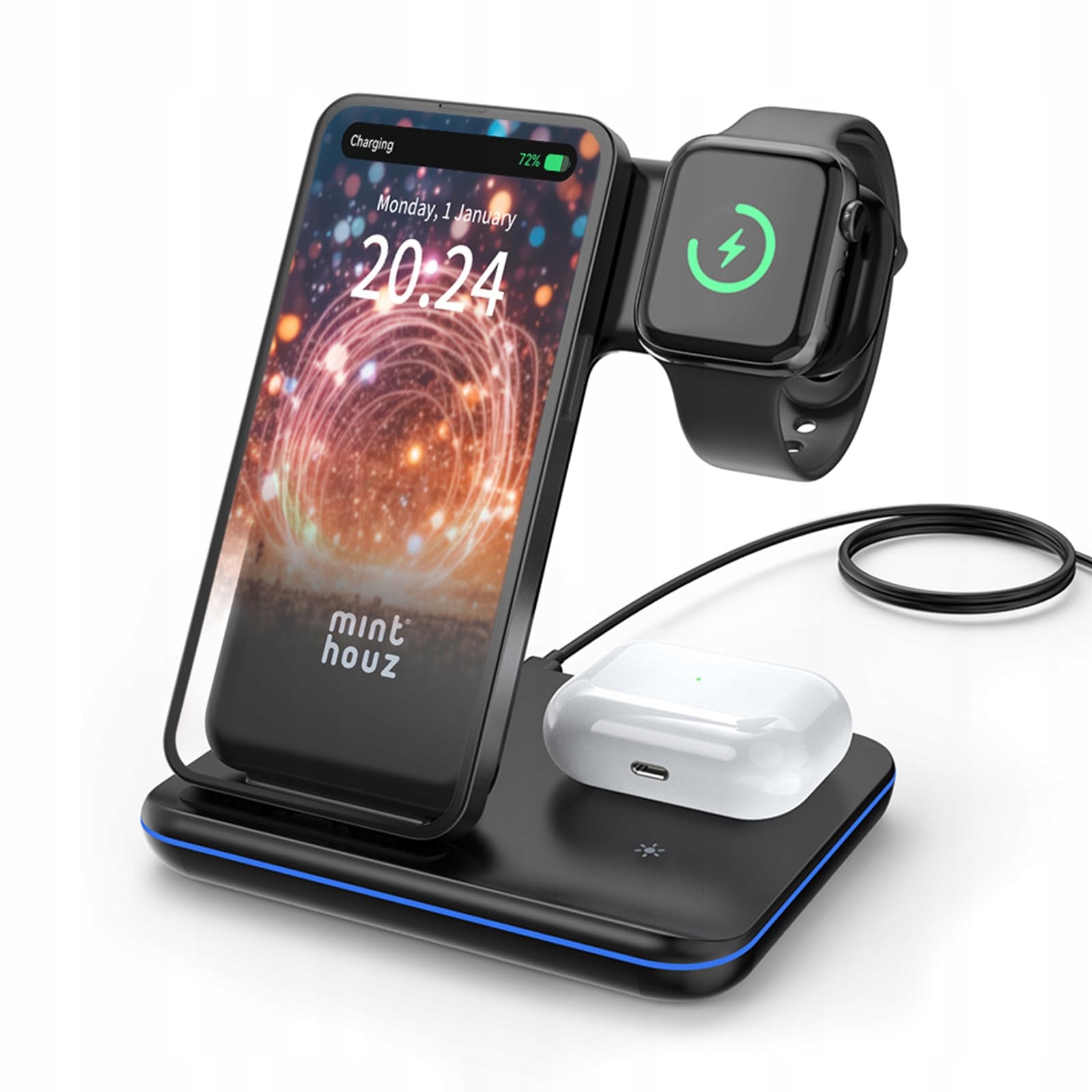 MINTHOUZ 3-in-1 Draadloze Oplader 18W Apple Watch AirPods